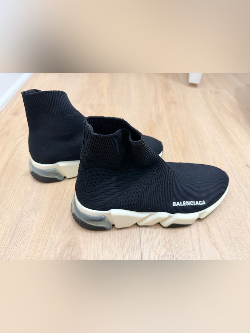 Balenciaga Black Knit Sock Sneakers with White Sole